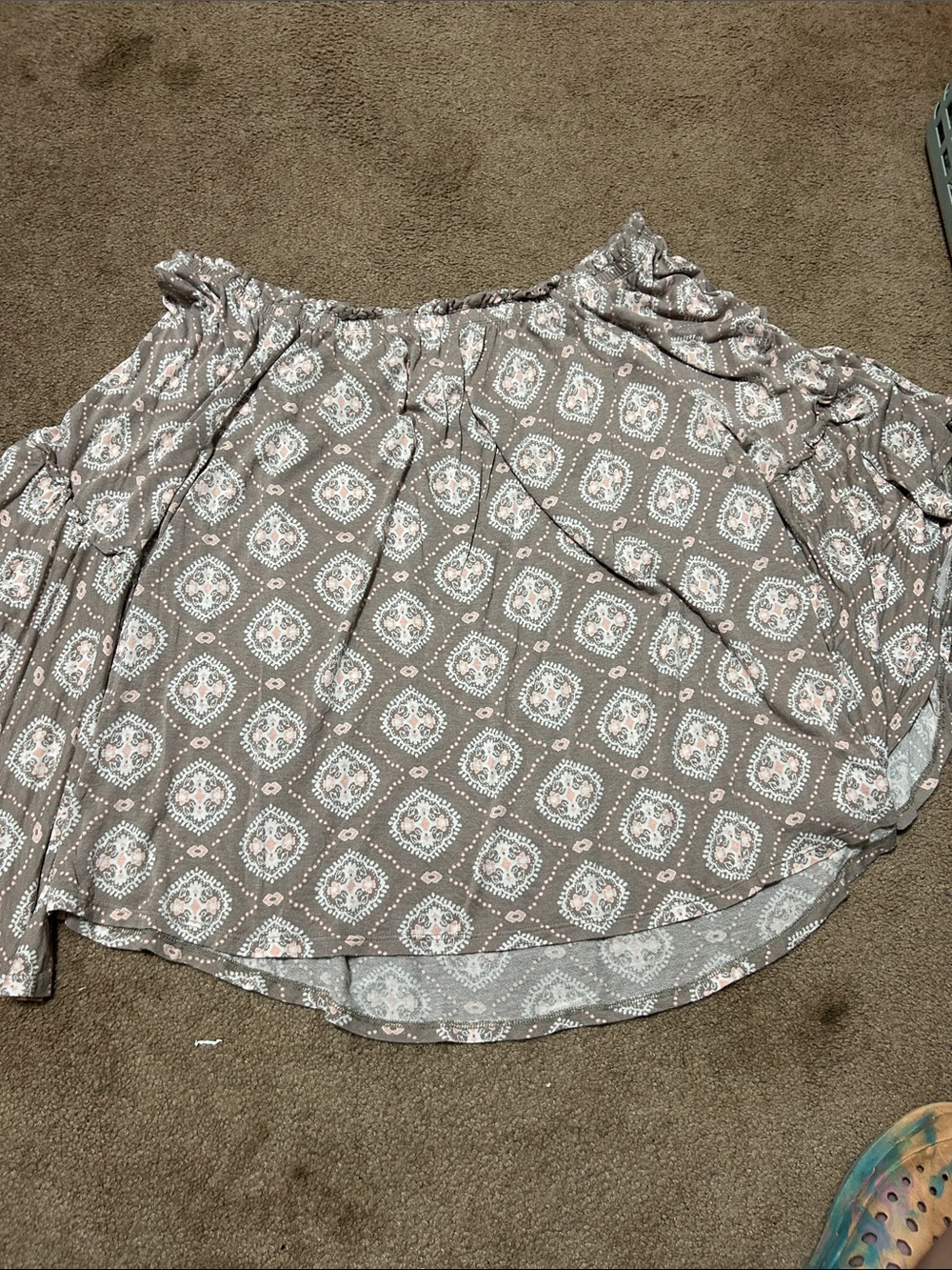 Time and Tru Taupe Printed Off-Shoulder Blouse